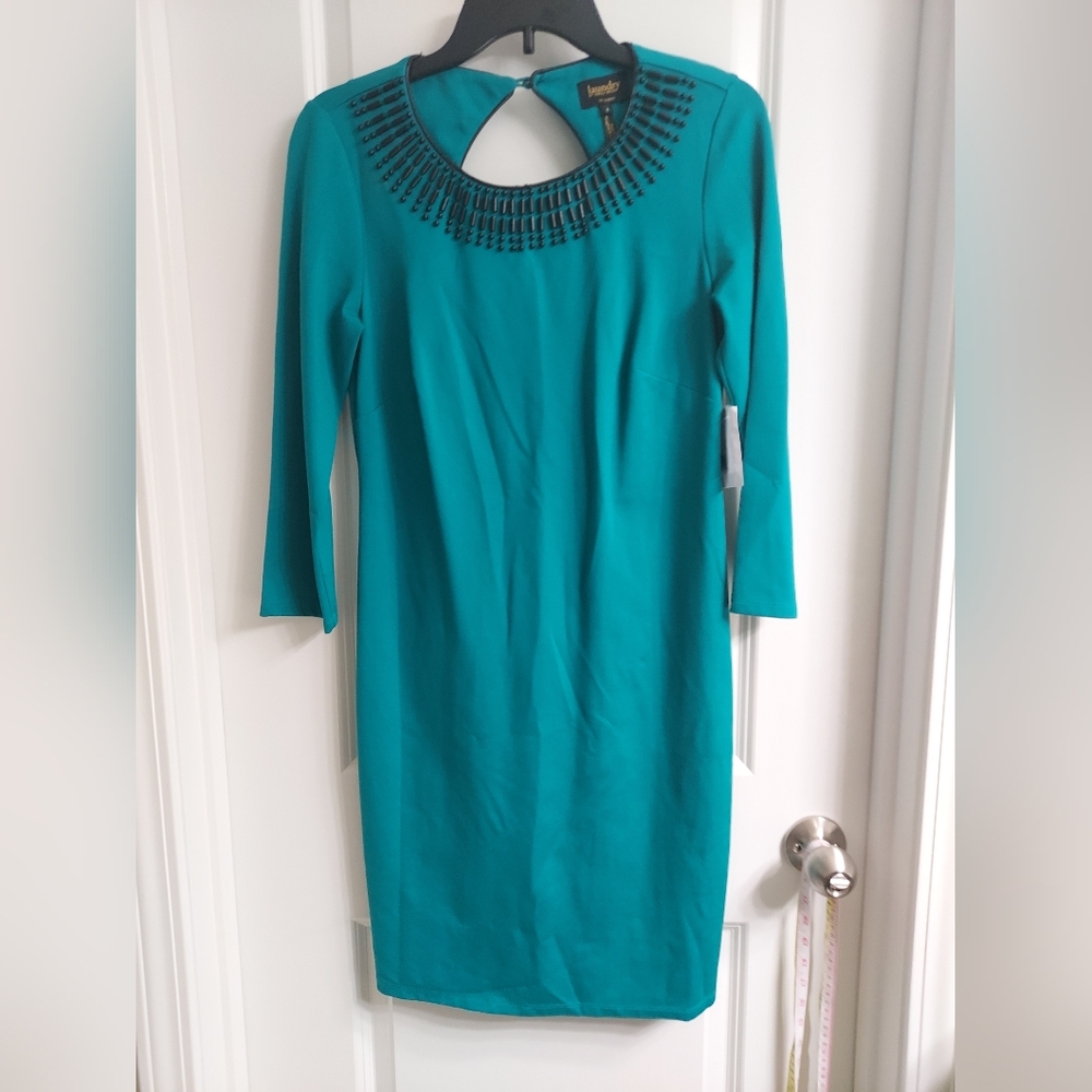 NWT Laundry By Shelli Segal Turquoise Dress with Beaded Neckline